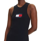 Tubino in maglia a coste smanicato nero