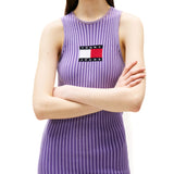 Tubino in maglia a coste smanicato viola