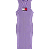 Tubino in maglia a coste smanicato viola