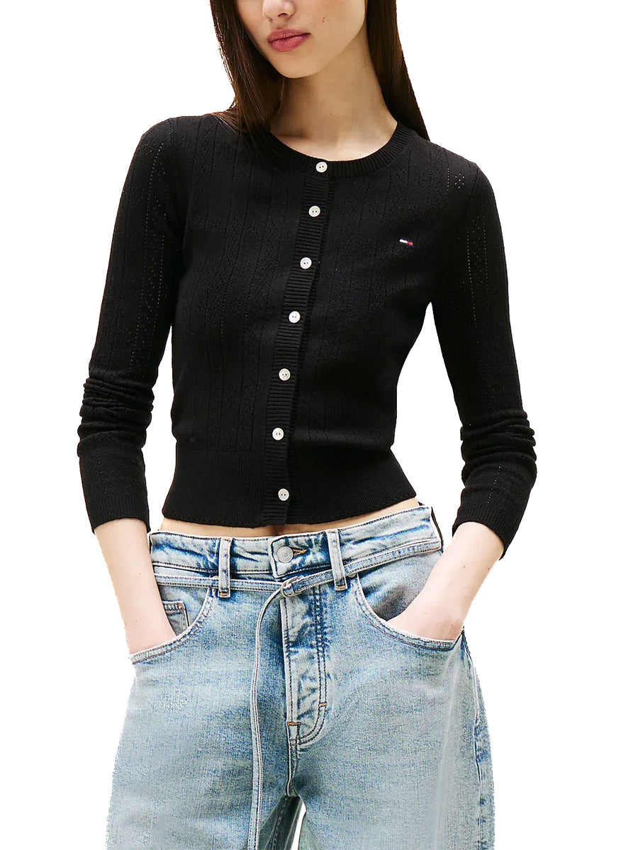 Cardigan con bottoni Pointelle nero