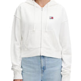 Felpa zip con cappuccio crop ecru