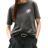 T-shirt maniche corte oversize stampa cuore neon nero