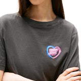 T-shirt maniche corte oversize stampa cuore neon nero