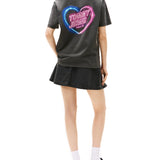 T-shirt maniche corte oversize stampa cuore neon nero