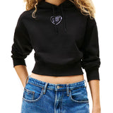 Felpa con cappuccio crop con stampa cuore nero