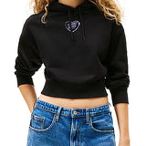 Felpa con cappuccio crop con stampa cuore nero