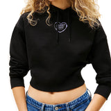 Felpa con cappuccio crop con stampa cuore nero