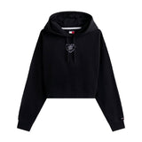 Felpa con cappuccio crop con stampa cuore nero