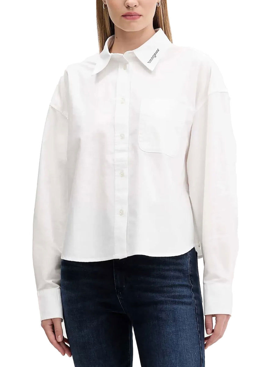 Camicia Tommy Jeans donna ovs crop Oxford logo ricamato sul colletto bianco