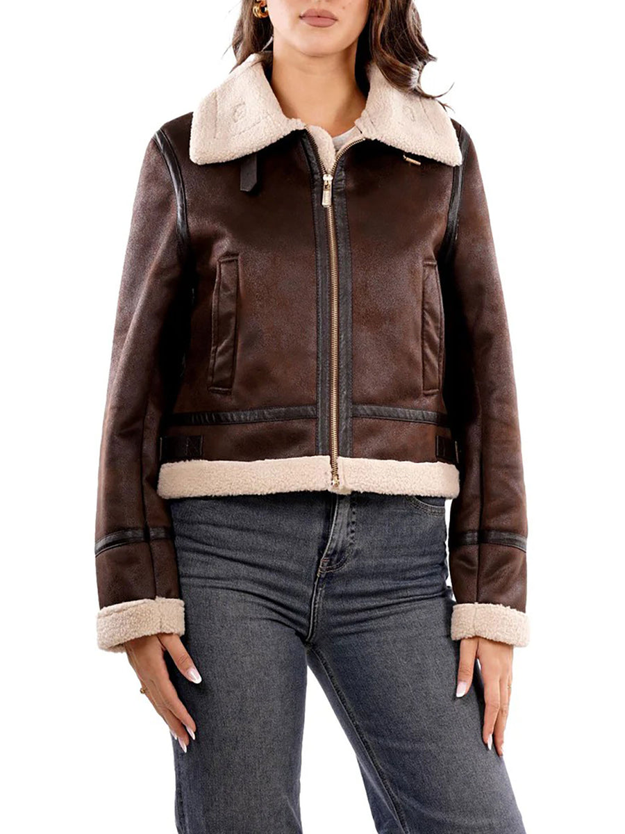 Montone Yes Zee donna Synt inserti in ecopelle e interno pelliccia moro