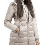 Piumino lungo parka Yes Zee donna con cappuccio e finto gilet removibile avorio