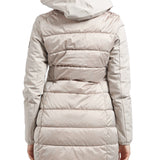 Piumino lungo parka Yes Zee donna con cappuccio e finto gilet removibile avorio