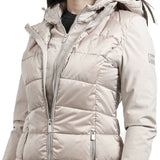 Piumino lungo parka Yes Zee donna con cappuccio e finto gilet removibile avorio