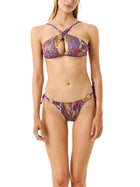 Bikini 4Giveness donna top incrocio e slip con anelli Congo viola