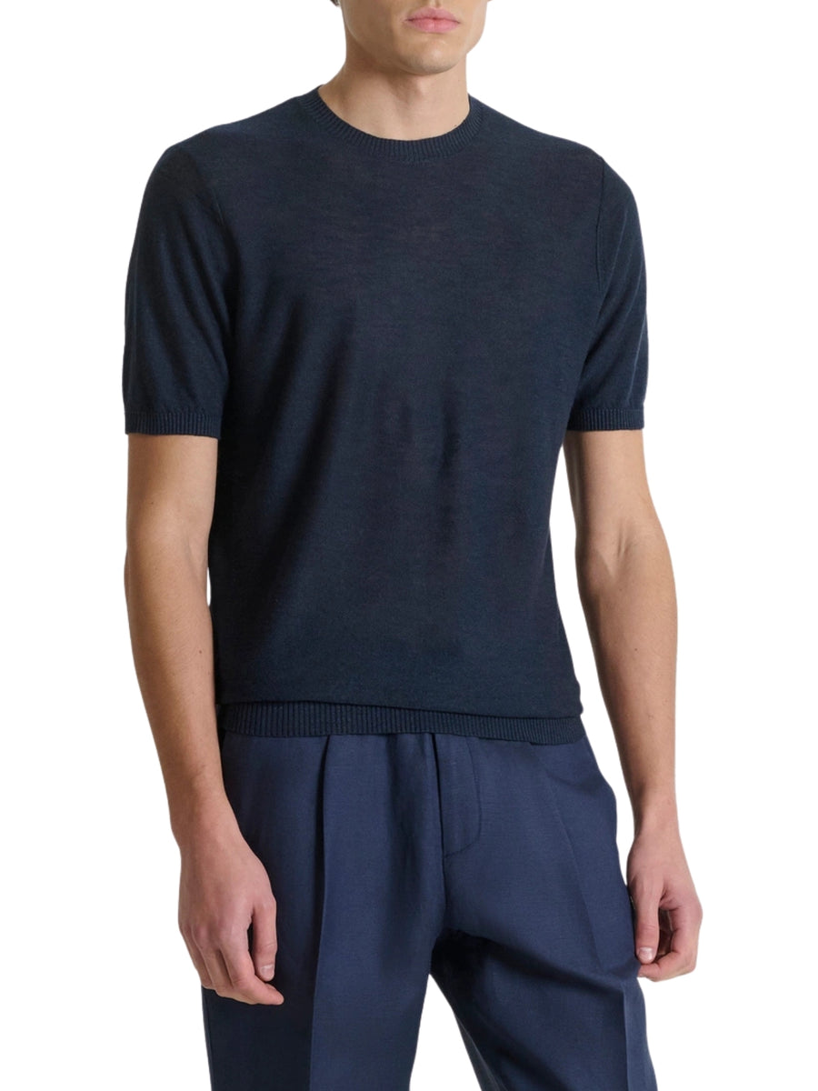 Maglia a girocollo con maniche corte Antony Morato uomo modello linen blend blu
