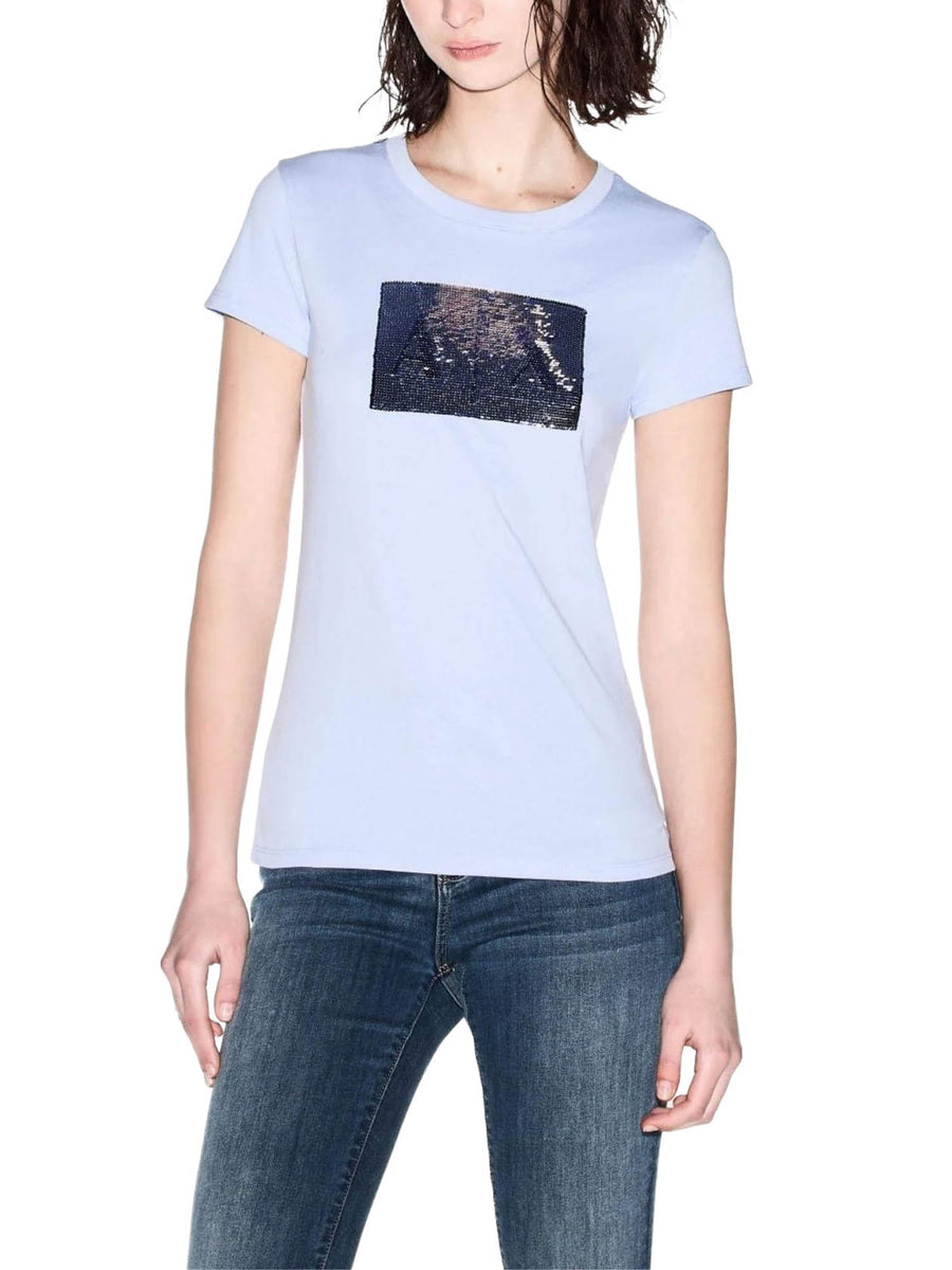 T-shirt Armani Exchange Donna a manica corta logo paillettes
 Glacial