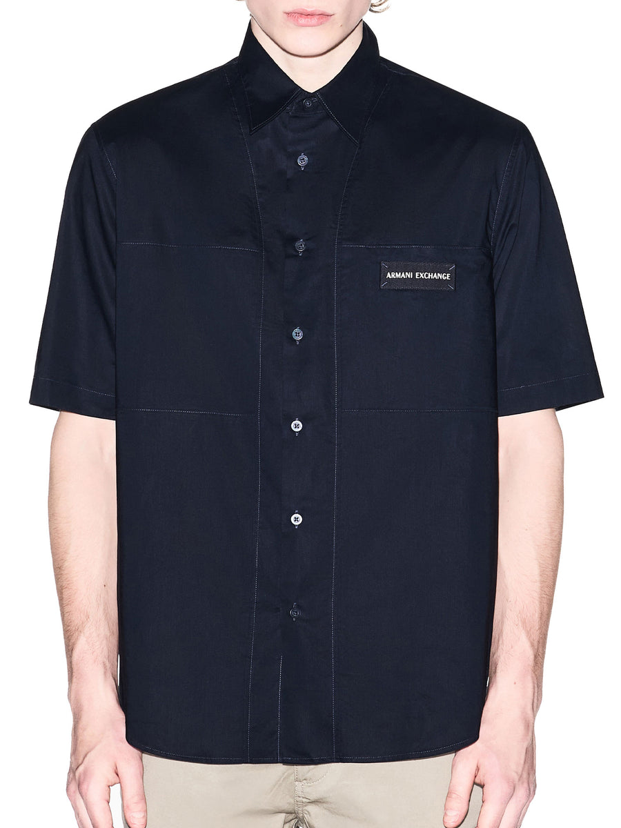 Camicia Armani Exchange uomo manica corta Pkt Logo blu