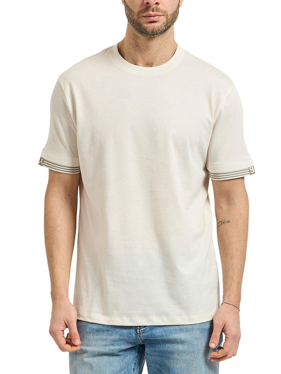 T-shirt Armani Exchange Uomo manica corta con righe sulla manica beige