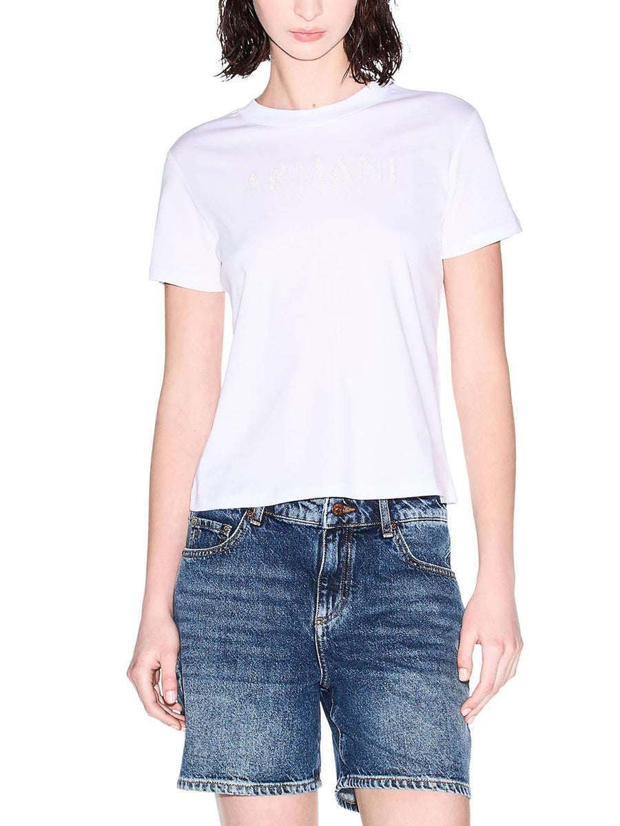 T-shirt Armani Exchange Donna a manica corta con logo ricamato
 Bianco