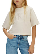 T-shirt Calvin Klein Bambina velvet monogram boxy beige