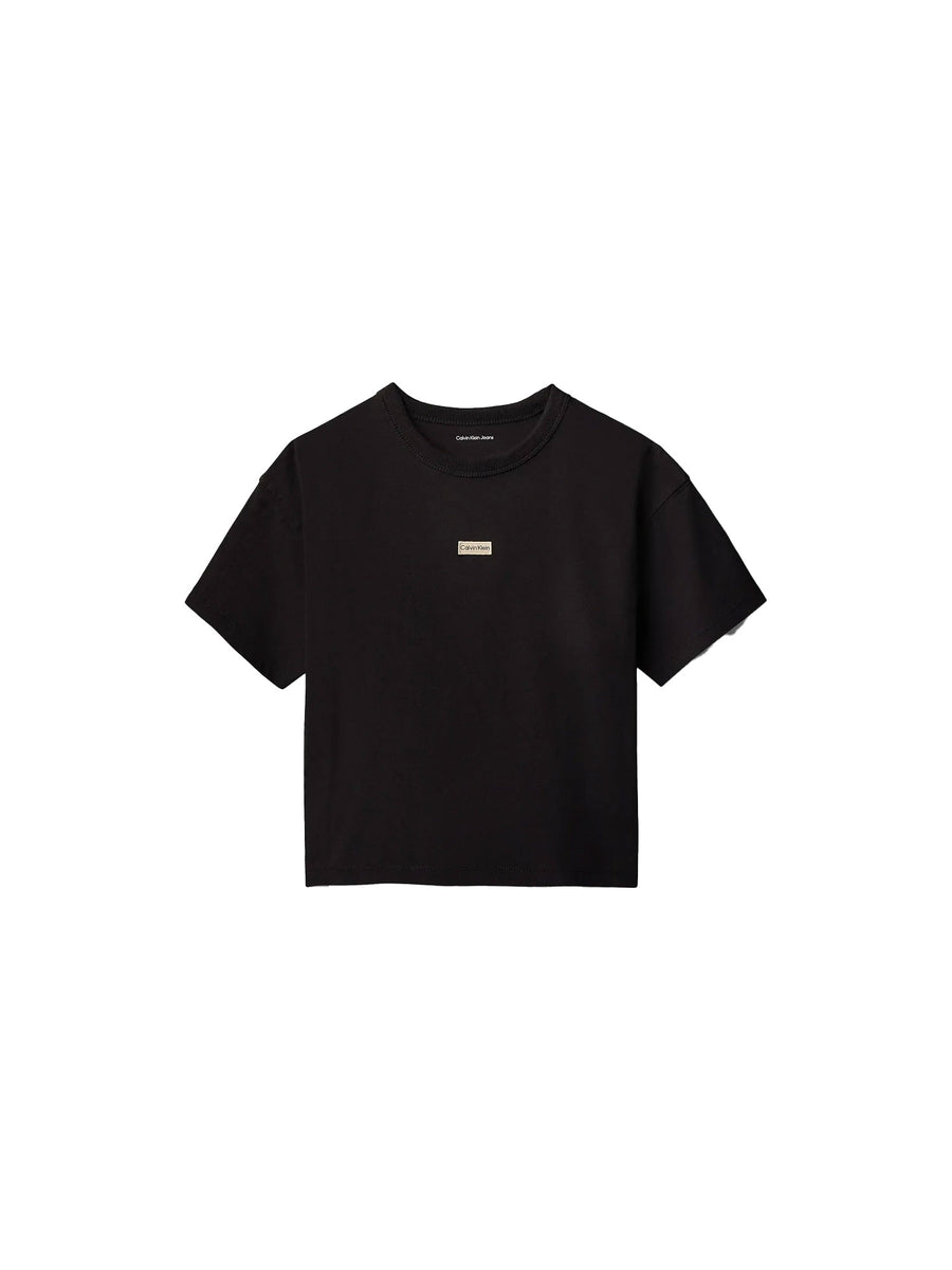 T-shirt Calvin Klein Bambina folded logo label nero