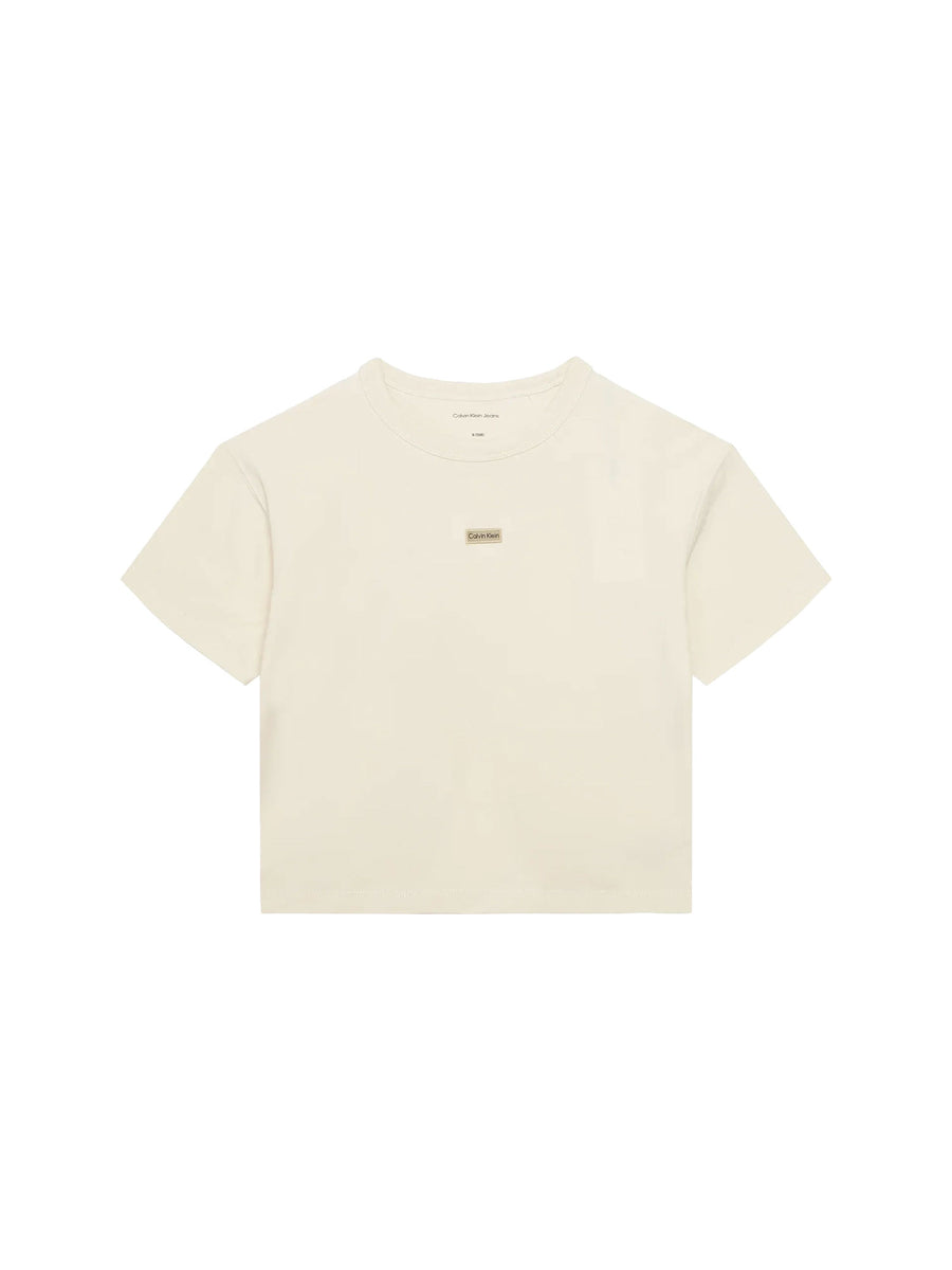 T-shirt Calvin Klein Ragazza folded logo label beige