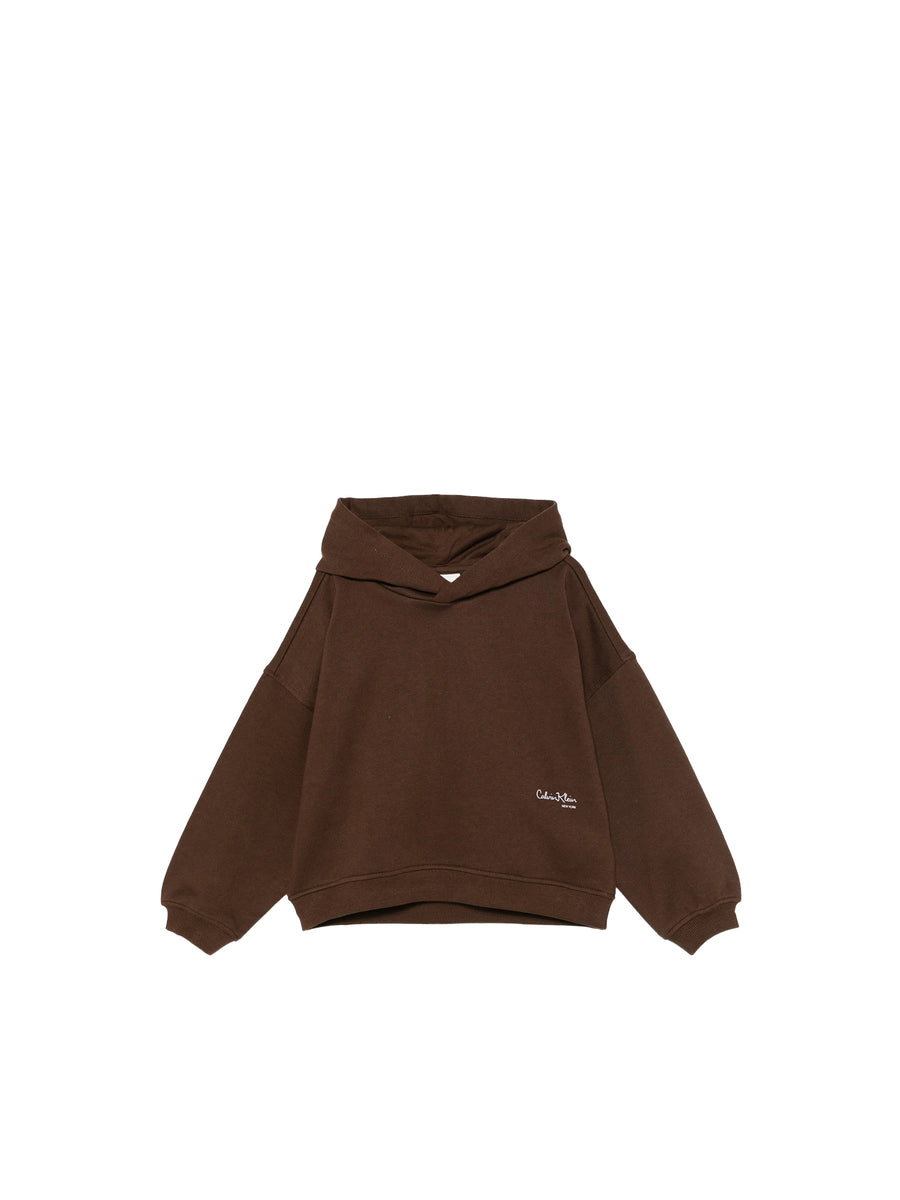 Felpa Calvin Klein Bambina con cappuccio signature aw moro