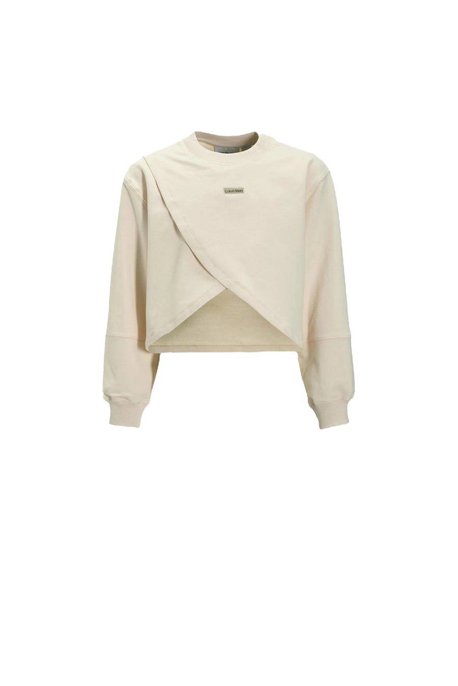 Felpa Calvin Klein Bambina folded logo label beige
