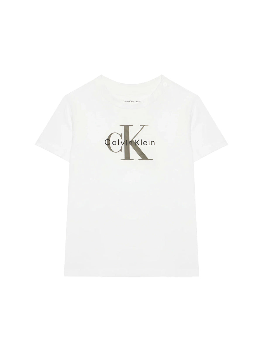 T-shirt Calvin Klein Neonato monogram bianco