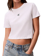 T-shirt crop Calvin Klein Donna con Logo Bianco