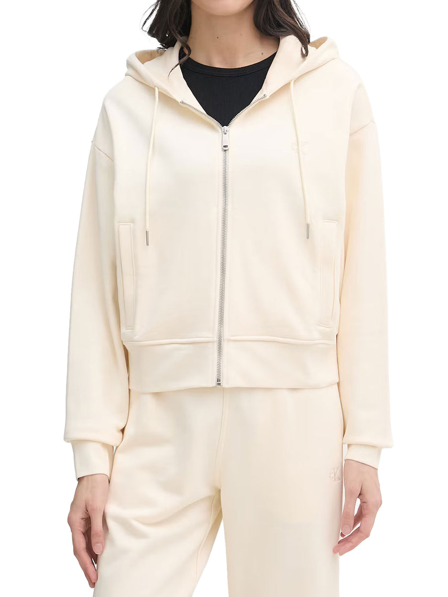 Felpa Calvin Klein Donna con zip stretch terry Bianco Latte