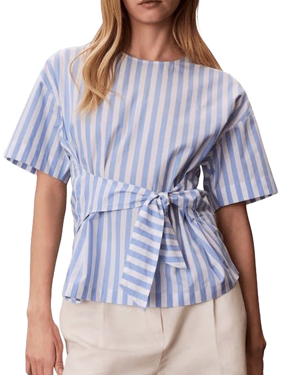 Camicia Calvin Klein Donna mc yarndye popeline
 celeste\bianco