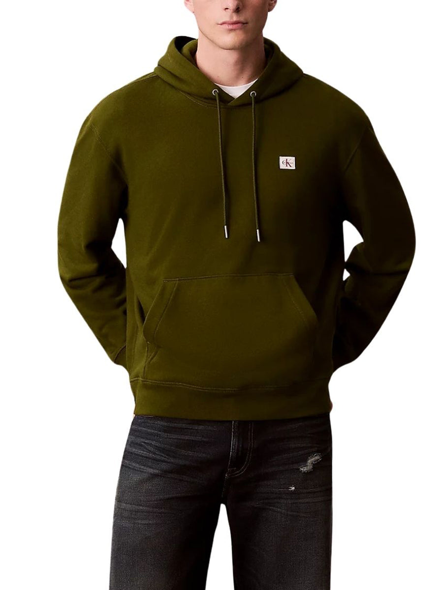Felpa con cappuccio Calvin Klein Jeans modello badge 350terry verde