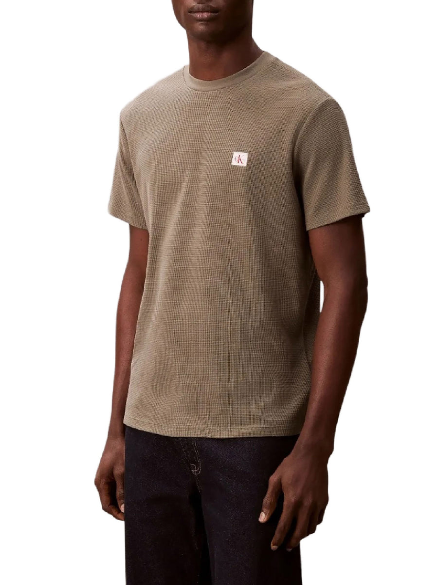 T-shirt Calvin Klein Jeans Uomo manica corta waffle badge Verde