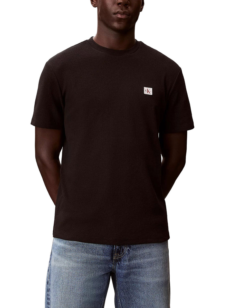 T-shirt Calvin Klein Jeans Uomo manica corta waffle badge Nero