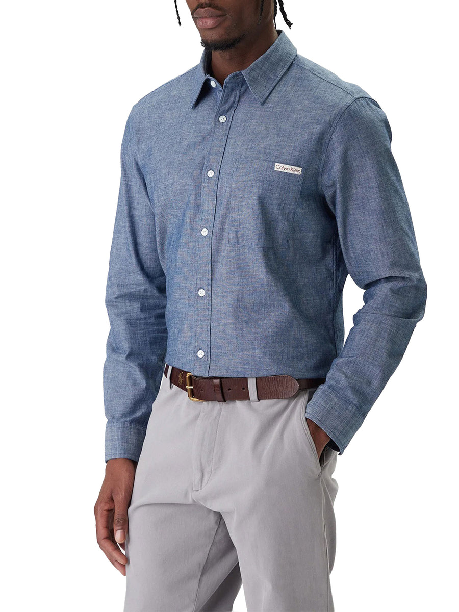 Camicia Calkin Klein uomo manica lunga classic Chambray blu chiaro