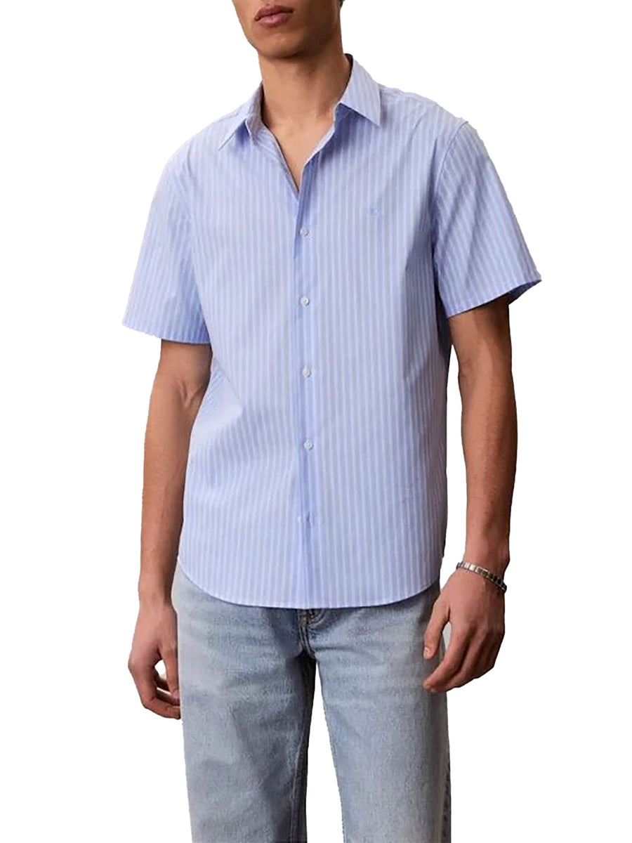 Camicia Calvin Klein uomo manica corta multi Pinstripe celeste