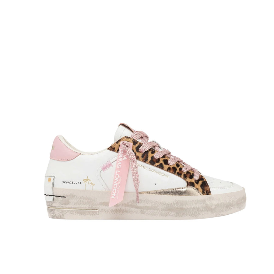 Sneakers Crime London donna SK8 Deluxe Wedge Pink Leopard bianco