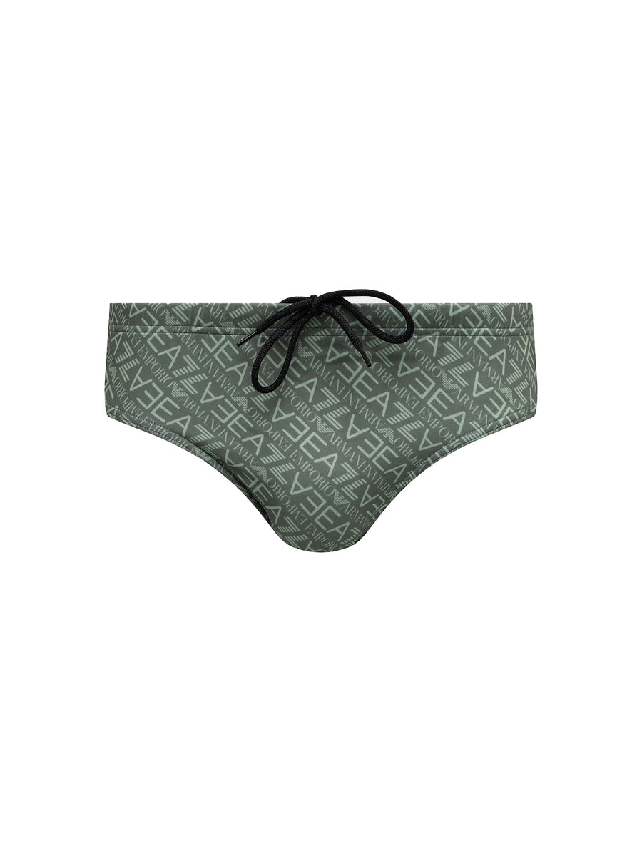 Slip mare EA7 logo allover in lycra verde