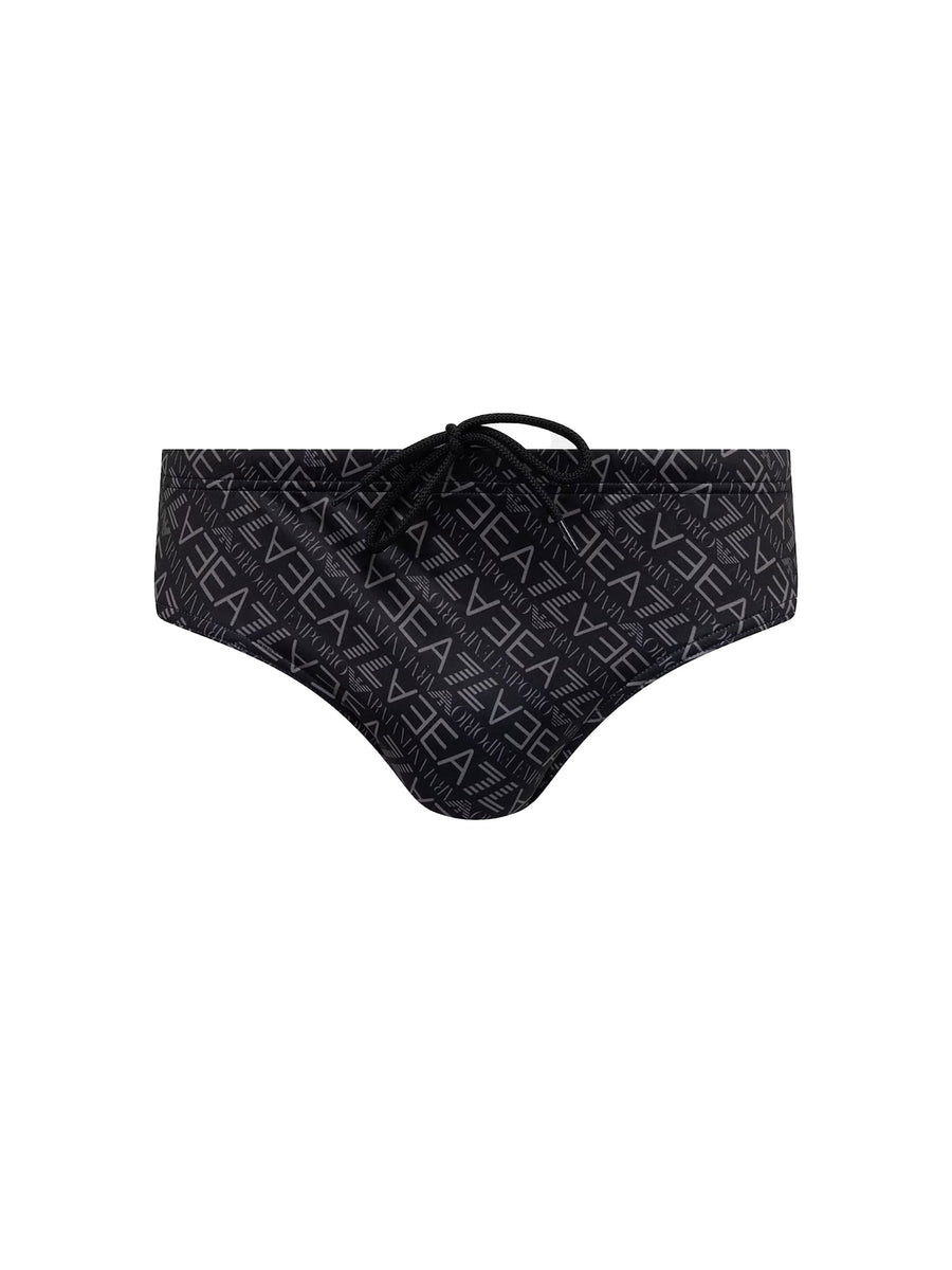 Slip mare EA7 logo allover in lycra nero