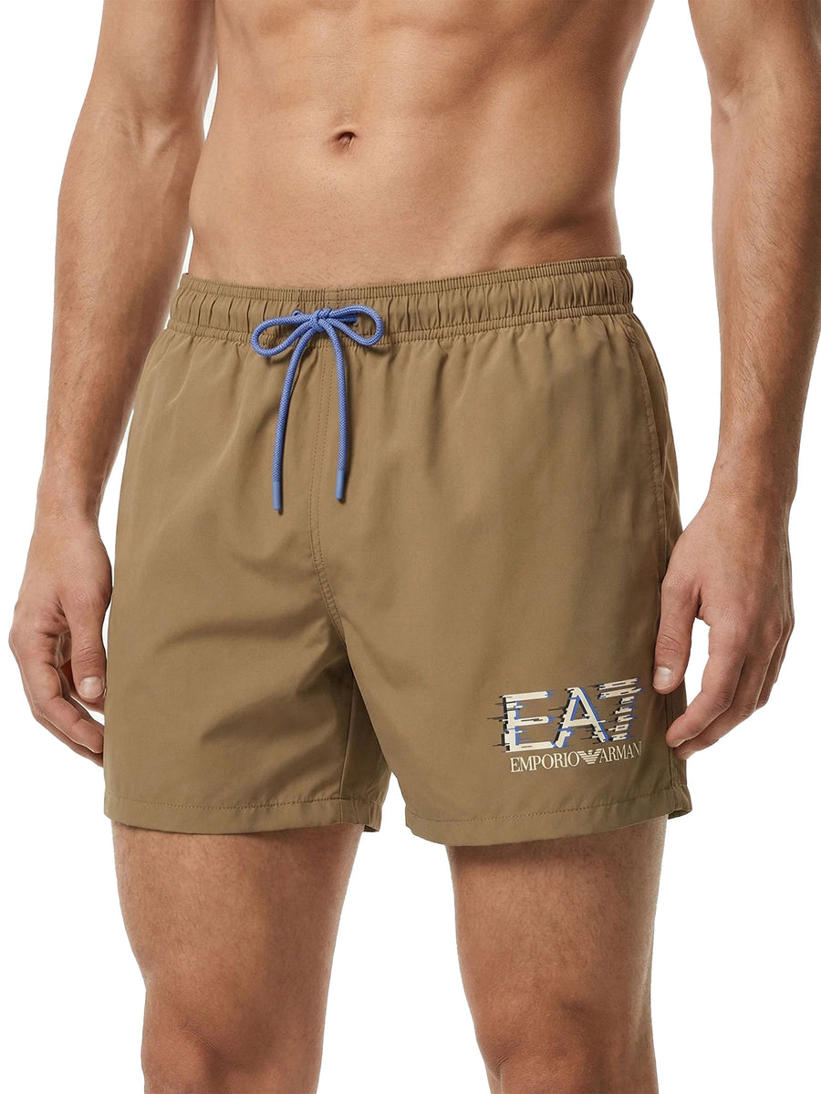 Boxer mare EA7 uomo logo stampa grafica beige