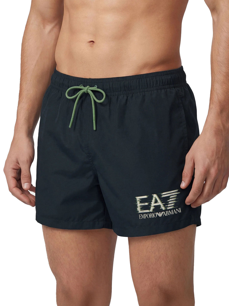 Boxer mare EA7 uomo logo stampa grafica blu