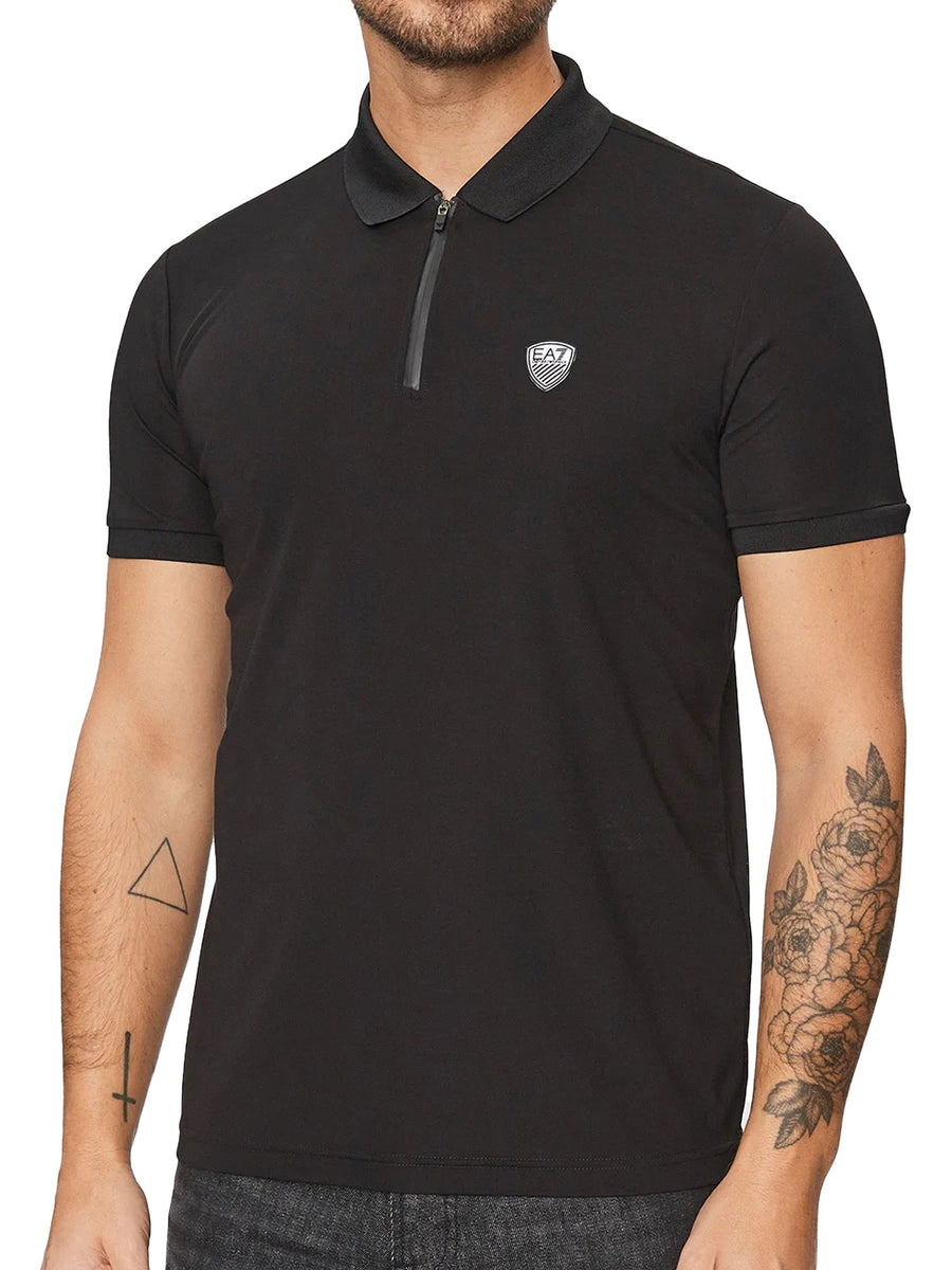 Polo EA7 uomo con zip manica corta jersey nero