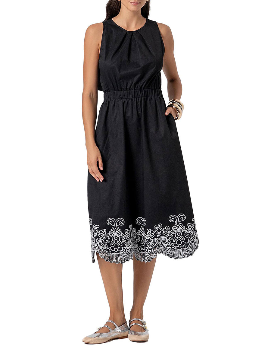 Abito Fracomina Donna smanicato midi nero multi