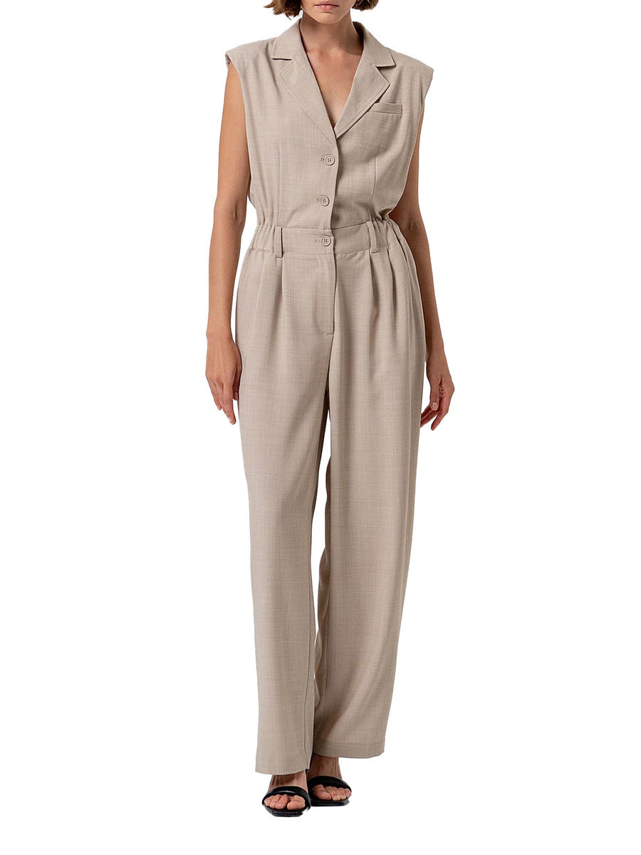 Tuta Fracomina Donna smanicata in tessuto stretch beige