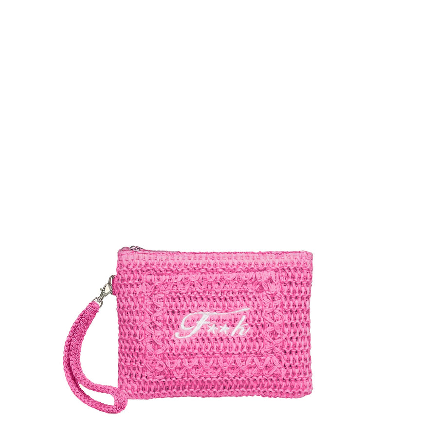 Pochette mare mini F**k Donna in rafia fucsia