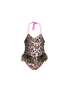 Monokini F**k Neonata stampato leopard multi