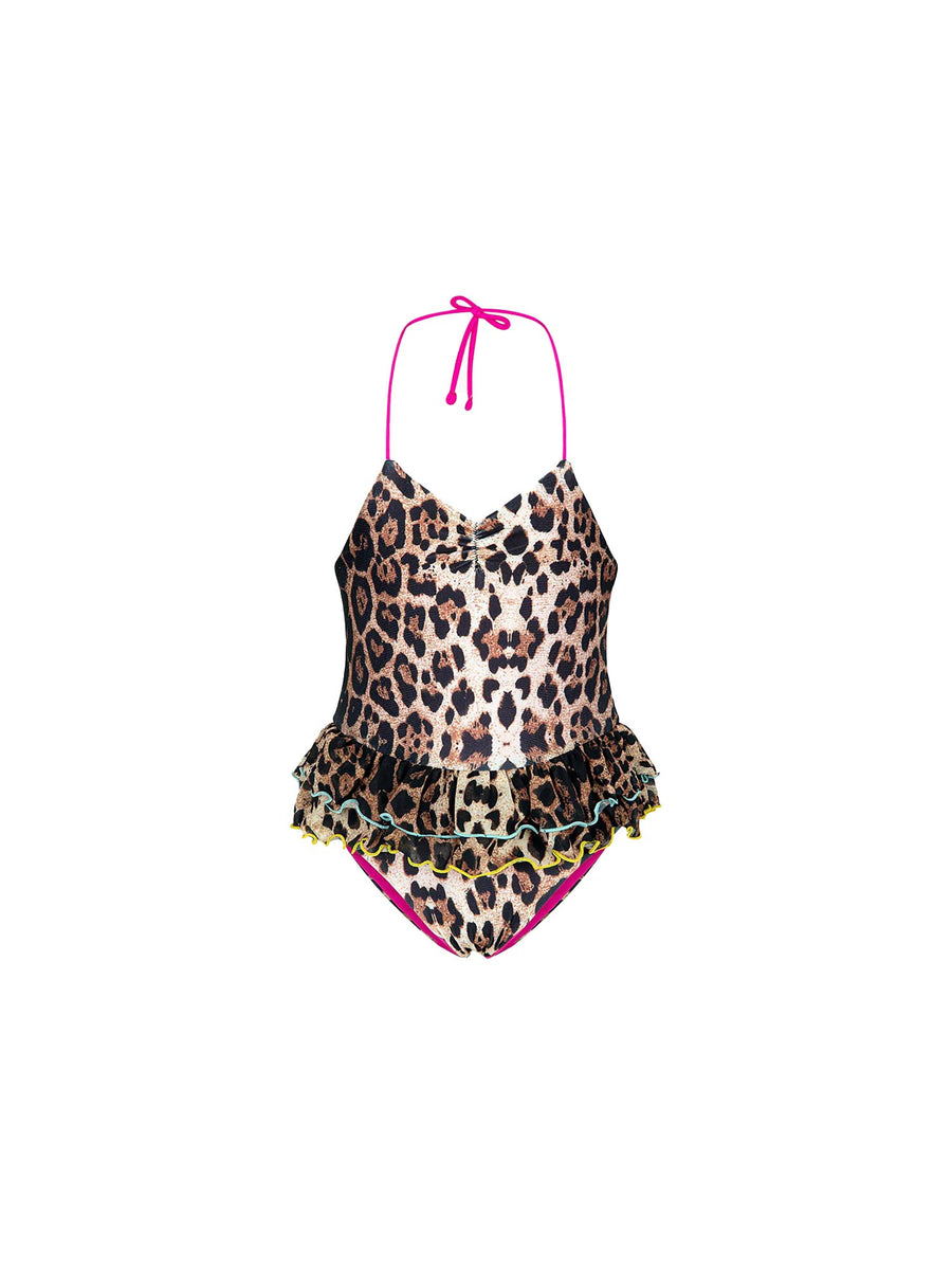 Monokini F**k Neonata stampato leopard multi