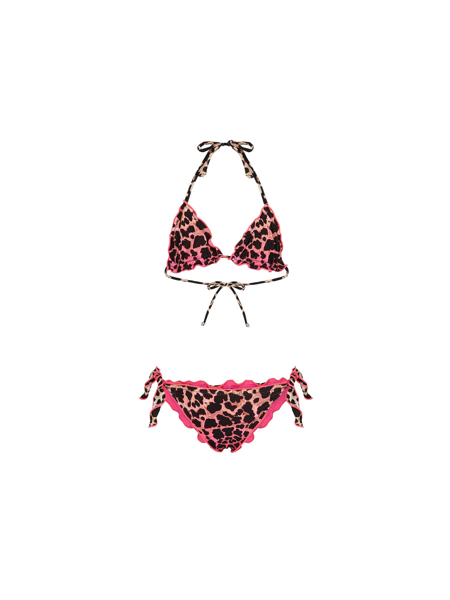 Bikini triangolo F**k Bambina con slip regolabile fantasia leopard rosa
