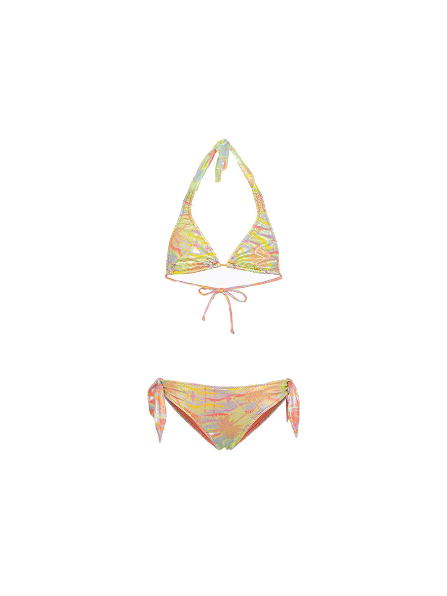 Bikini triangolo F**k Bambina con slip fisso fantasia palm giallo multi